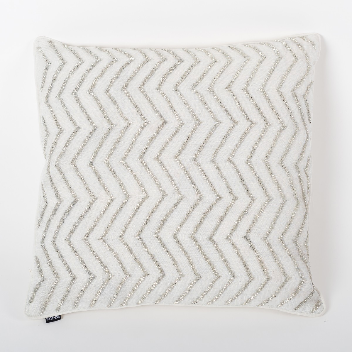 Stellar - Ivory Lurex Linen Cushion Cover with Hand Embroidery and Ivory Cotton Back
