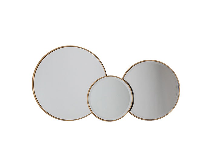 Sara Set Of 3 Antique Round Wall Mirrors In Black And Gold Frame Retail Furnishing The leaf round wall mirror is featuring a leaf design with a dotted round border, this art deco style circular wall mirror is finished in a subtle shade of champagne. gbp
