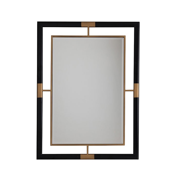 Rectangular Wall Mirror with Metal Frame in Black and Gold