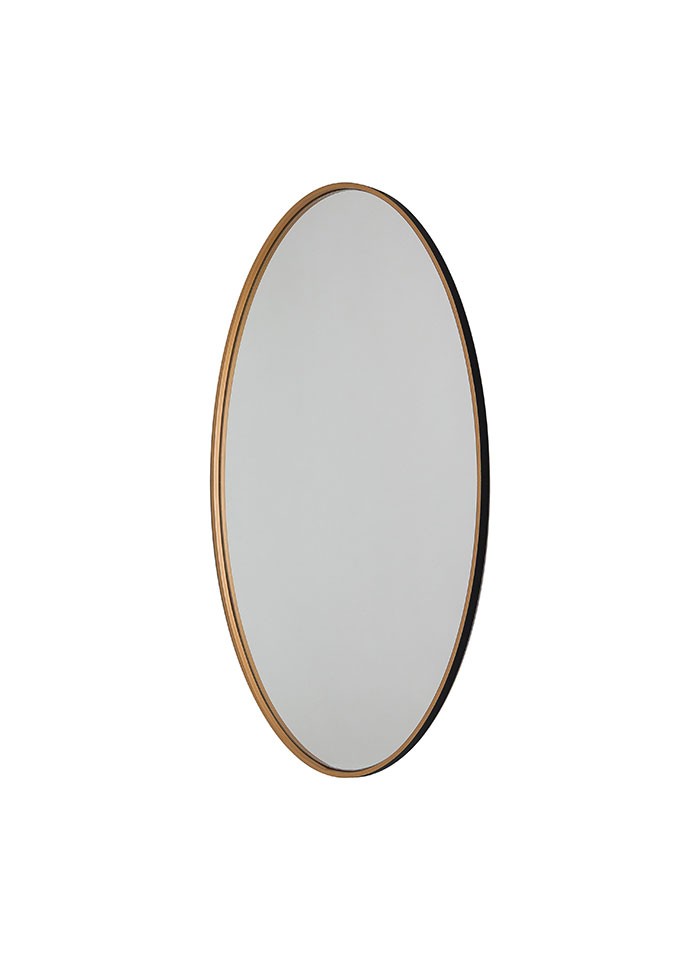 Oval Wooden Circle Wall Hanging Mirror in Black and Gold Frame