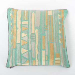 Teal Cotton Square Cushion Cover with Thread Embroidery Front