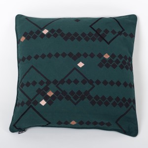 Rhombus Moss Green Cotton Cushion Cover with Thread Embroidery Front