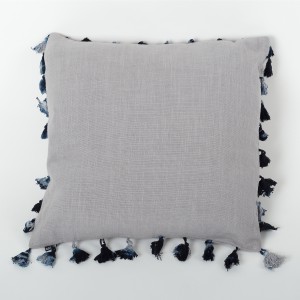 Silver Grey Linen Cushion Cover with Tassels