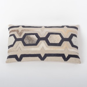 Regal Lattice - Wheat Cotton Cushion Cover with Suede & Leather Cut Work